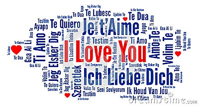 I Love you in different languages word cloud Cartoon Illustration