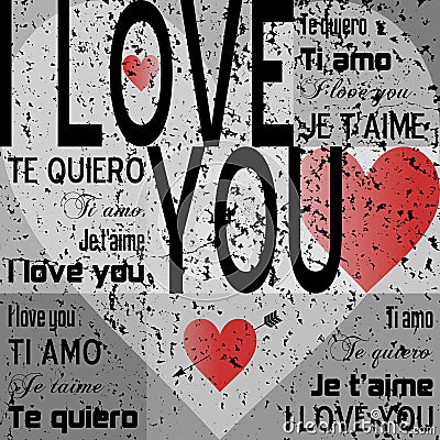 I Love You [Gray Grunge] Stock Photo