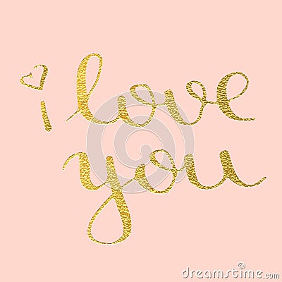 I love you hand drawn text calligraphy for Valentine Day greeting card. Vector Illustration