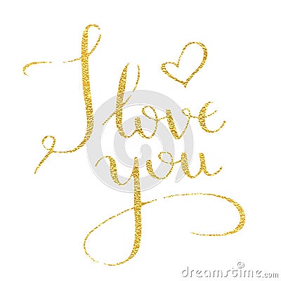 I love you hand drawn text calligraphy for Valentine Day greeting card. Vector Illustration