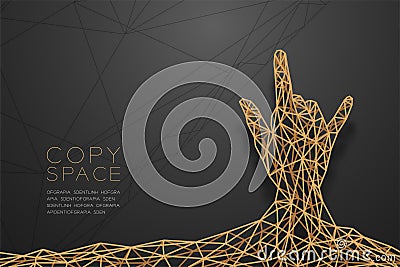 I love you Hand sign language shape back view wireframe Polygon golden frame structure, valentine concept design illustration Vector Illustration