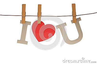 I love you hanging on a rope with clothespins. 3D illustration. Stock Photo