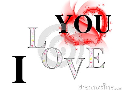 I love you inscription with color hearts and white background and big red heart Vector Illustration