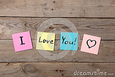 I love you inscription on colorful stickers Stock Photo