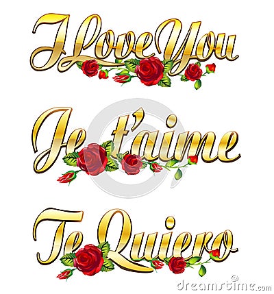 I love you, Je taime, Te quiero Stock Photo