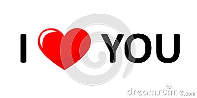 I love you lettering black text with red heart Vector Illustration