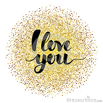 I Love You Lettering with Gold Vector Illustration