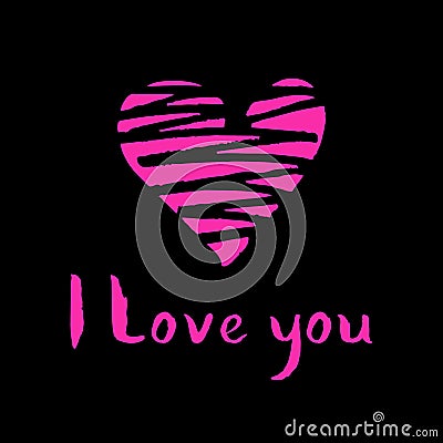 I love you lettering and pink heart. Hand-drawn phrases and love symbols. Valentine`s Day and wedding cards collection. Vector ill Vector Illustration