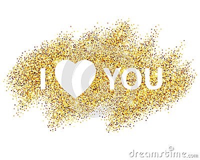 I love you message and heart golden glitter design Vector Illustration