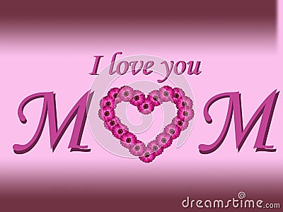 I love you mom text mother's day card with daisy heart and gradient background Stock Photo