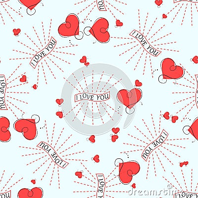 I Love You Retro abstract heart seamless pattern. Vector illustration for romantic nostalgia design. Can be used for wallpaper, co Cartoon Illustration