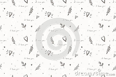 I love you seamless pattern. Handwritten love message texture. Romentic print Vector illustration Cartoon Illustration