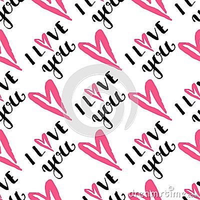 I love you text heart sharp vector seamless pattern background pink color card beautiful celebrate bright emoticon Vector Illustration