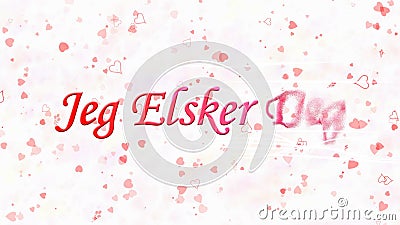 I Love You text in Norwegian Jeg Elsker Deg turns to dust from right on white background Stock Photo