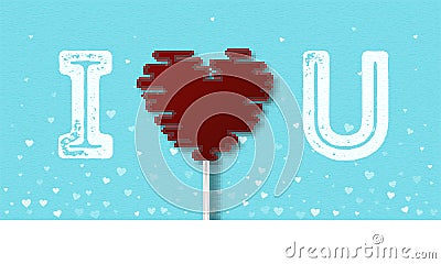 I love you textured lollipop card. Vector Illustration