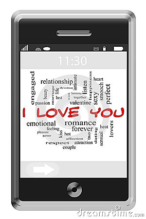 I Love You Word Cloud Concept on Touchscreen Phone Stock Photo