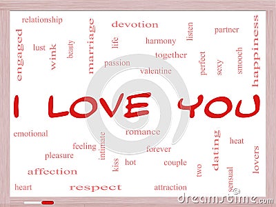 I Love You Word Cloud Concept on a Whiteboard Stock Photo