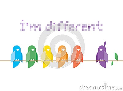 Im different. Family of birds in rainbow colors si Vector Illustration