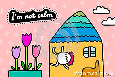 I`m not calm hand drawn vector illustration in cartoon comic style man running around house Vector Illustration