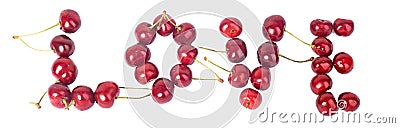 Cherry, a lot of cherries, red, word love Stock Photo