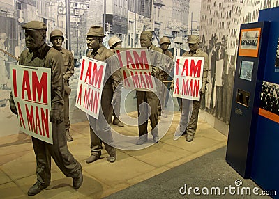 I Am A Man Statue Exhibit inside the National Civil Rights Museum at the Lorraine Motel Editorial Stock Photo