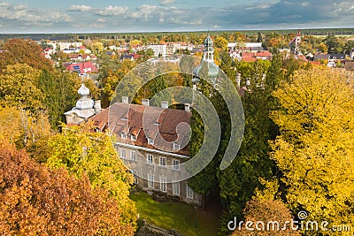 IÅ‚owa, a small town in Poland seen from above. Stock Photo