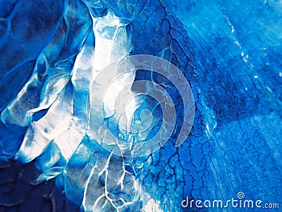 Blue and white acrylic painting texture on white paper background by using rorschach inkblot method. Stock Photo