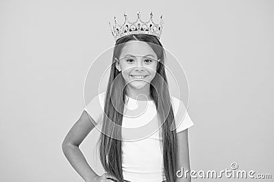 Because I am perfect. International childrens day. Superior princess. Playful princess. Schoolgirl princess golden crown Stock Photo