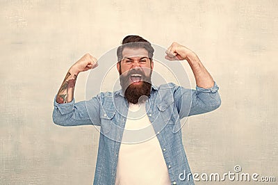I am powerful. everyday winner. Male fashion. happy mature hipster with beard. brutal caucasian hipster with moustache Stock Photo