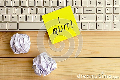 I quit text on yellow paper Stock Photo