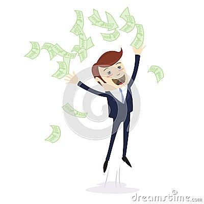 I am rich! Happy young businessman in formalwear throwing money Vector Illustration