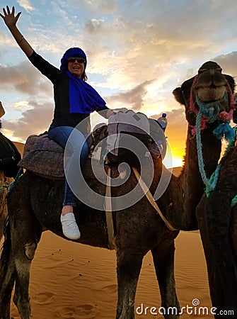 I am in Sahara at sunset! Stock Photo