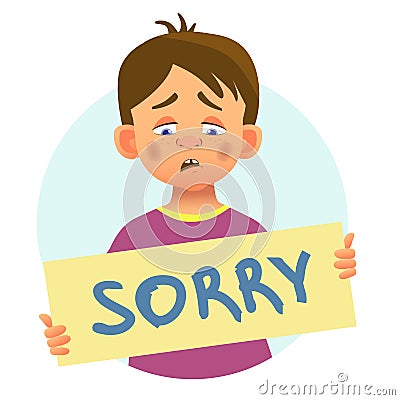 Boy with word sorry Vector Illustration