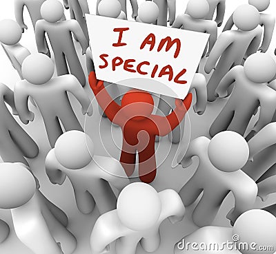 I Am Special Man Holding Sign Standing Out Crowd Different Unique Stock Photo