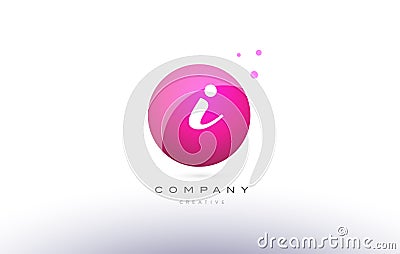 i sphere pink 3d hand written alphabet letter logo Vector Illustration