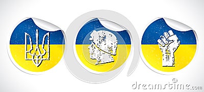 I Support Ukraine stickers set, Ukrainian flag with concept icon grunge style Vector Illustration