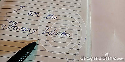 I am the theory writer notes written on paper page Stock Photo