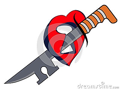 The Key to our heart is sometimes used against us. Love can hurt and be deceitful and hurtful. Vector built in layers for easy e Stock Photo