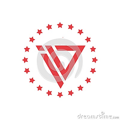 I and v logo icon and surrounded by stars Vector Illustration