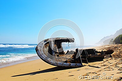 Shipwrecked on a beautiful beach Stock Photo