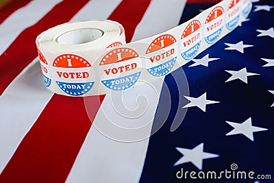 I voted today sticker, typical of US elections on American flag Stock Photo