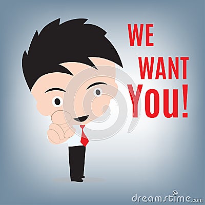 I want you, business man and pointing with finger for vacancy concept, illustration in flat design Vector Illustration