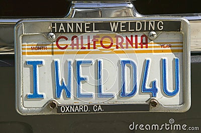 I Weld For You custom vanity California license plate Editorial Stock Photo