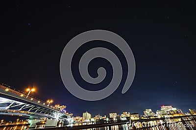 Lake Shinji at night Editorial Stock Photo