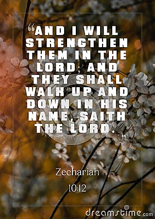 Bible Words ` And i wil strengthen them in the lord and they shall walk up an down in the name saith the Lord Zechariah 10:12 ` Stock Photo