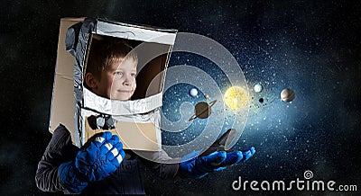 I will become astronaut and fly to space . Mixed media . Mixed media Stock Photo