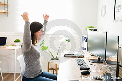 Cheerful woman earning money Stock Photo