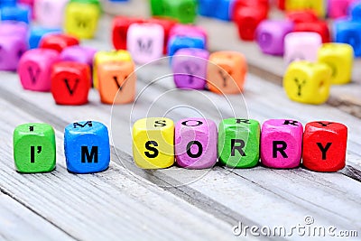 I'm sorry word on table Stock Photo