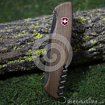 Ibach, Switzerland 02.02.2020 - Closed wooden Swiss Army knife Victorinox Editorial Stock Photo