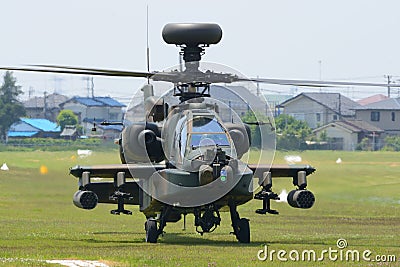 Japan Ground Self-Defense Force Boeing AH-64D Apache Longbow attack helicopter. Editorial Stock Photo